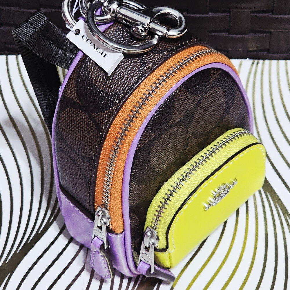 Coach Mini Backpack key chain C7803 bag charm Neon Multicolor Purple Orange NEW - Picture 3 of 11
